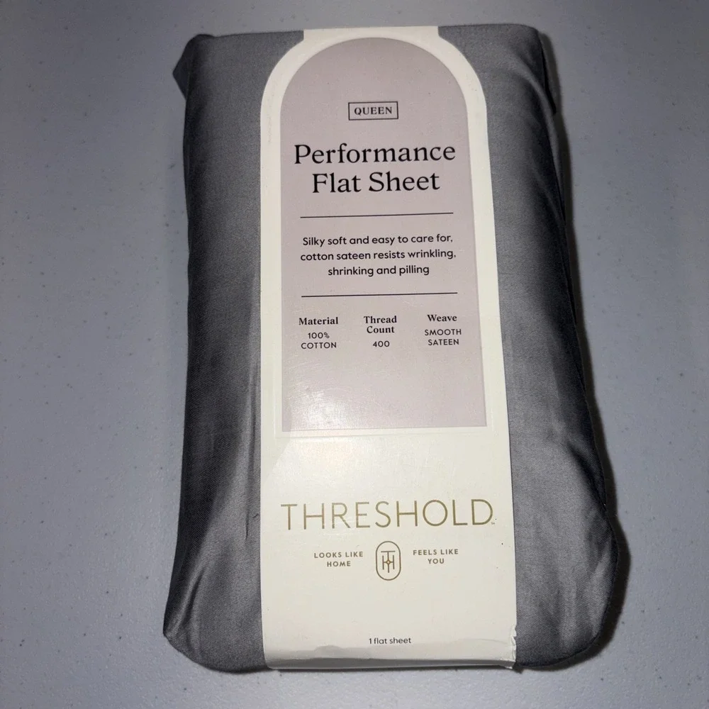 Queen 400 Thread Count Performance Flat Sheet Classic Gray - Threshold: Cotton